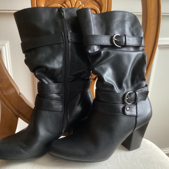 NWT Black boots with 3 inch heels mid calf side zipper - Picture 2 of 8